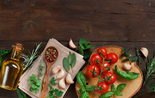 fresh ingredients on wooden table